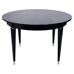 French 1930s Round Art Deco Dining or Center Table in Black Lacquer
