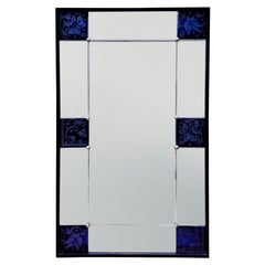 French 1930s Sectional Mirror With Blue Etched Panels