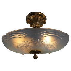 French 1930's Semi Flush Mount Opalescent Glass Chandelier #5