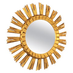 Miroir français Sunburst en bois doré, années 1930