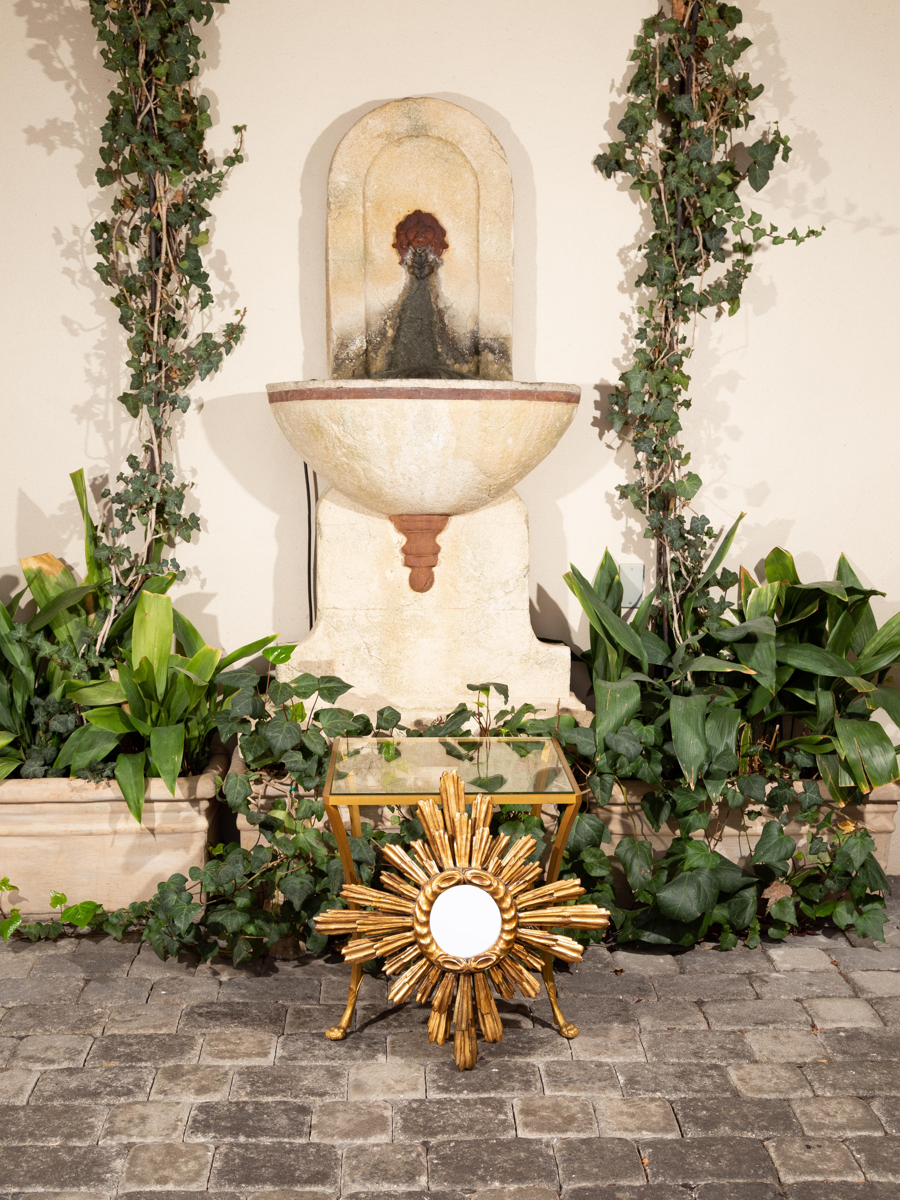 French 1930s Two-Layered Radiating Sunburst Mirror with Cloudy Frame In Good Condition In Atlanta, GA