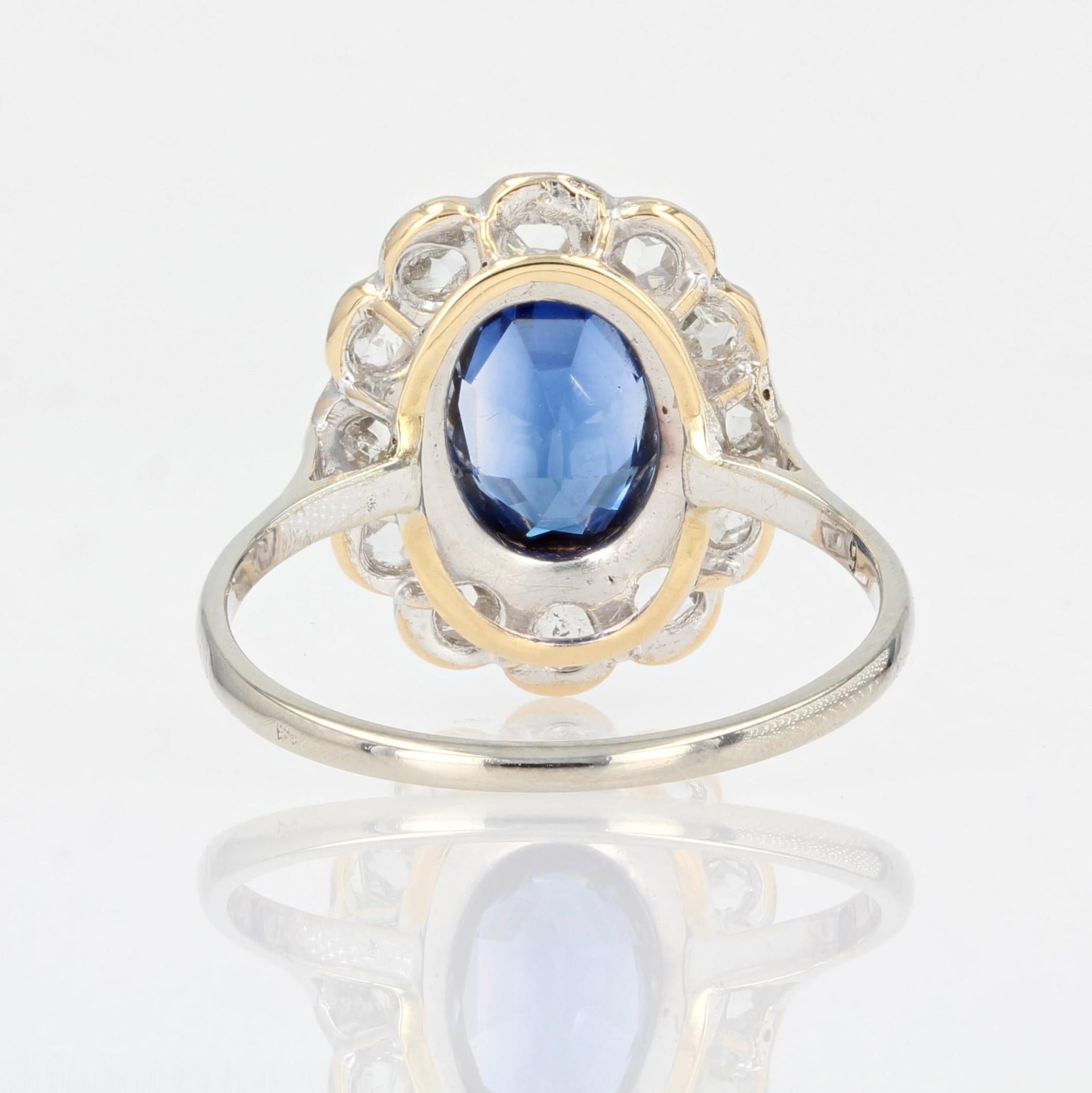 French 1930s Verneuil Sapphire Diamonds Platinum 18 Karat White Gold Ring 3