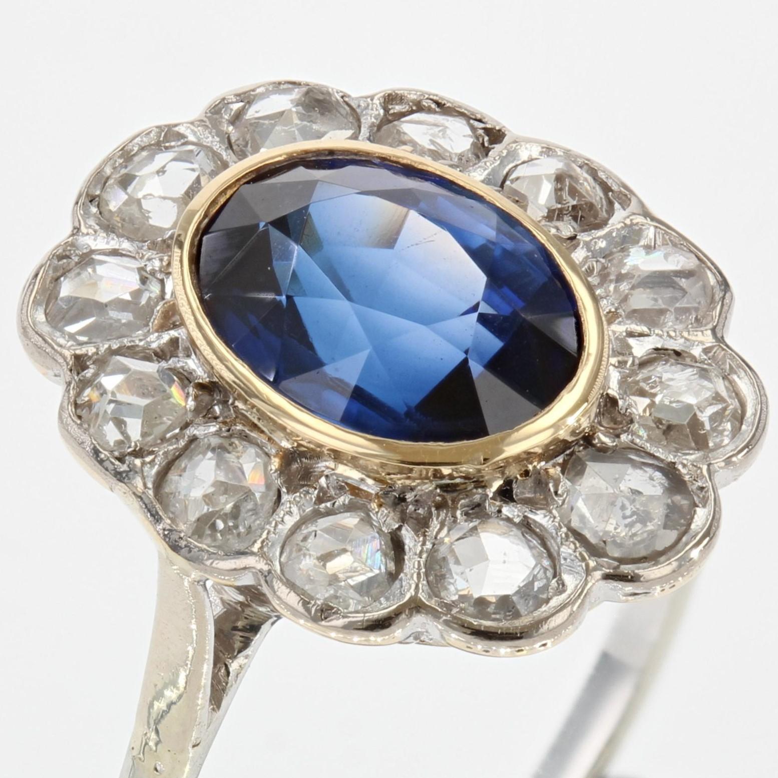 Art Deco French 1930s Verneuil Sapphire Diamonds Platinum 18 Karat White Gold Ring
