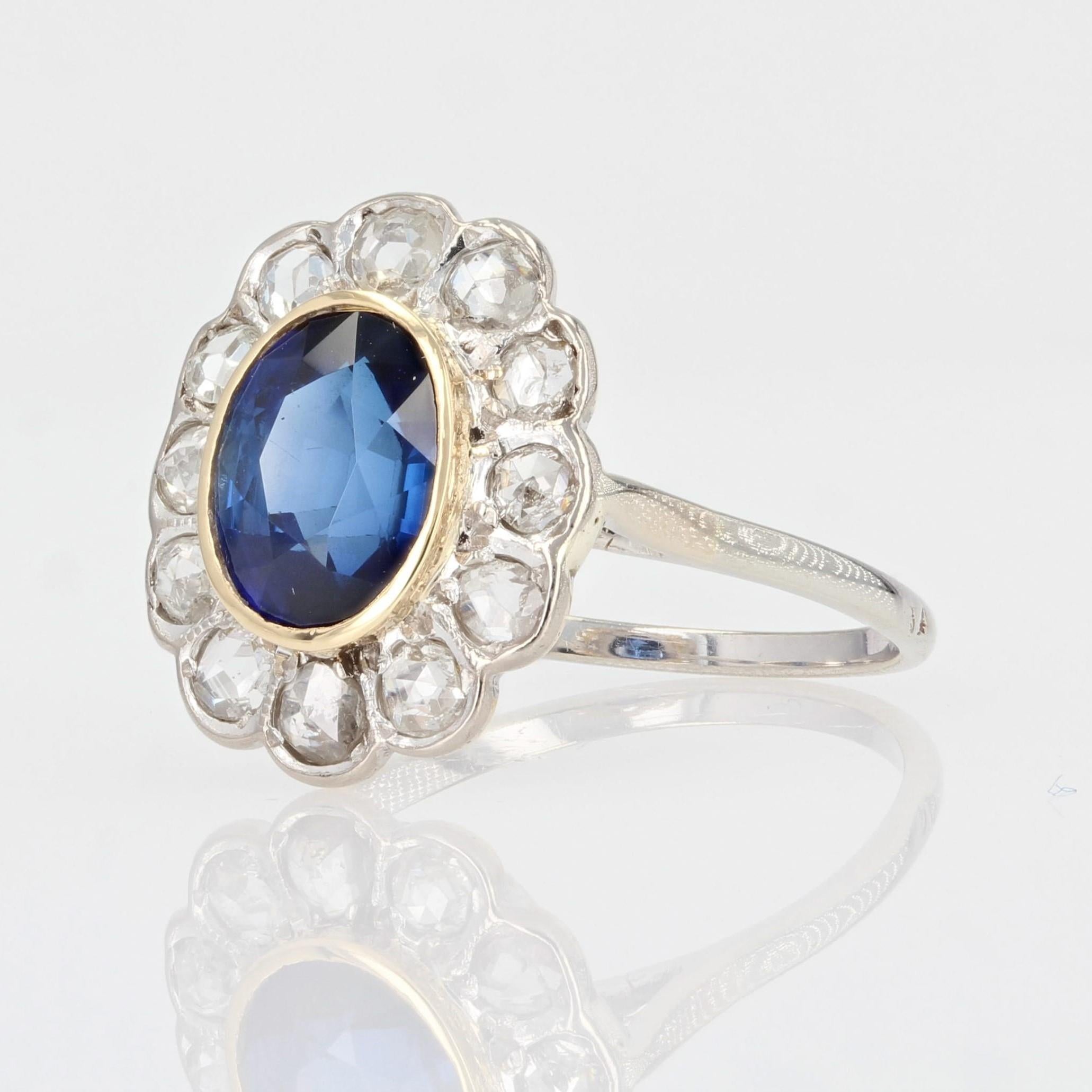 Platinring aus 18 Karat Weigold mit Verneuil-Saphir und Diamanten aus den 1930er Jahren 3