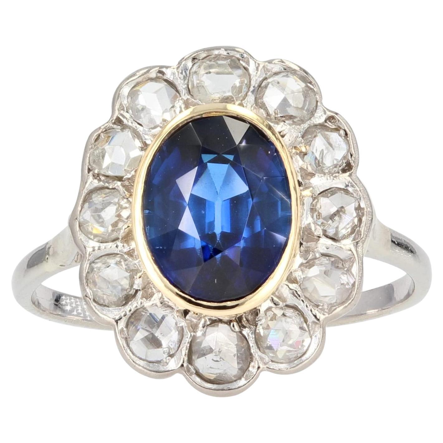French 1930s Verneuil Sapphire Diamonds Platinum 18 Karat White Gold Ring
