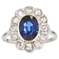 French 1930s Verneuil Sapphire Diamonds Platinum 18 Karat White Gold Ring
