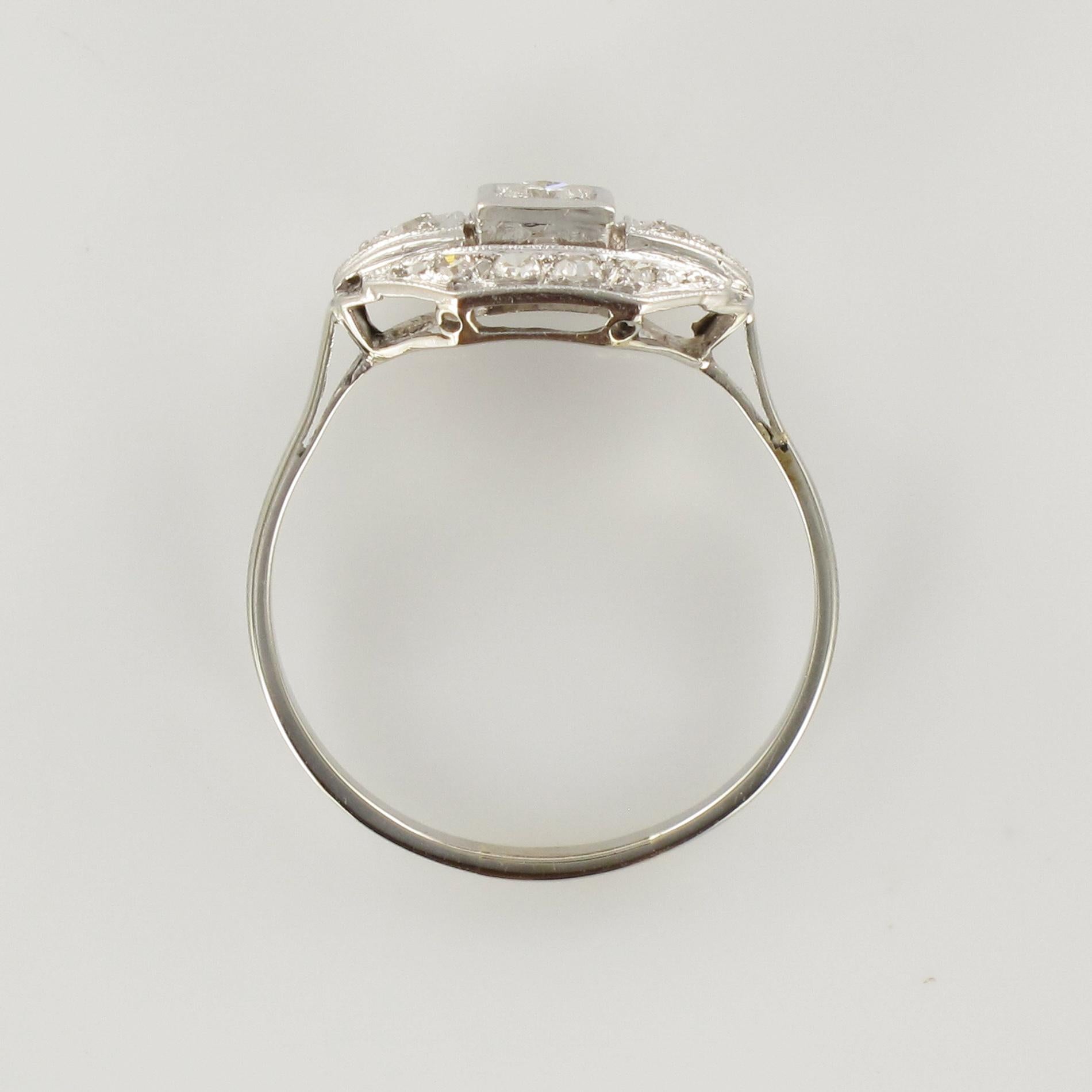 French 1930s White Gold Platinum Diamond Art Deco Ring 5
