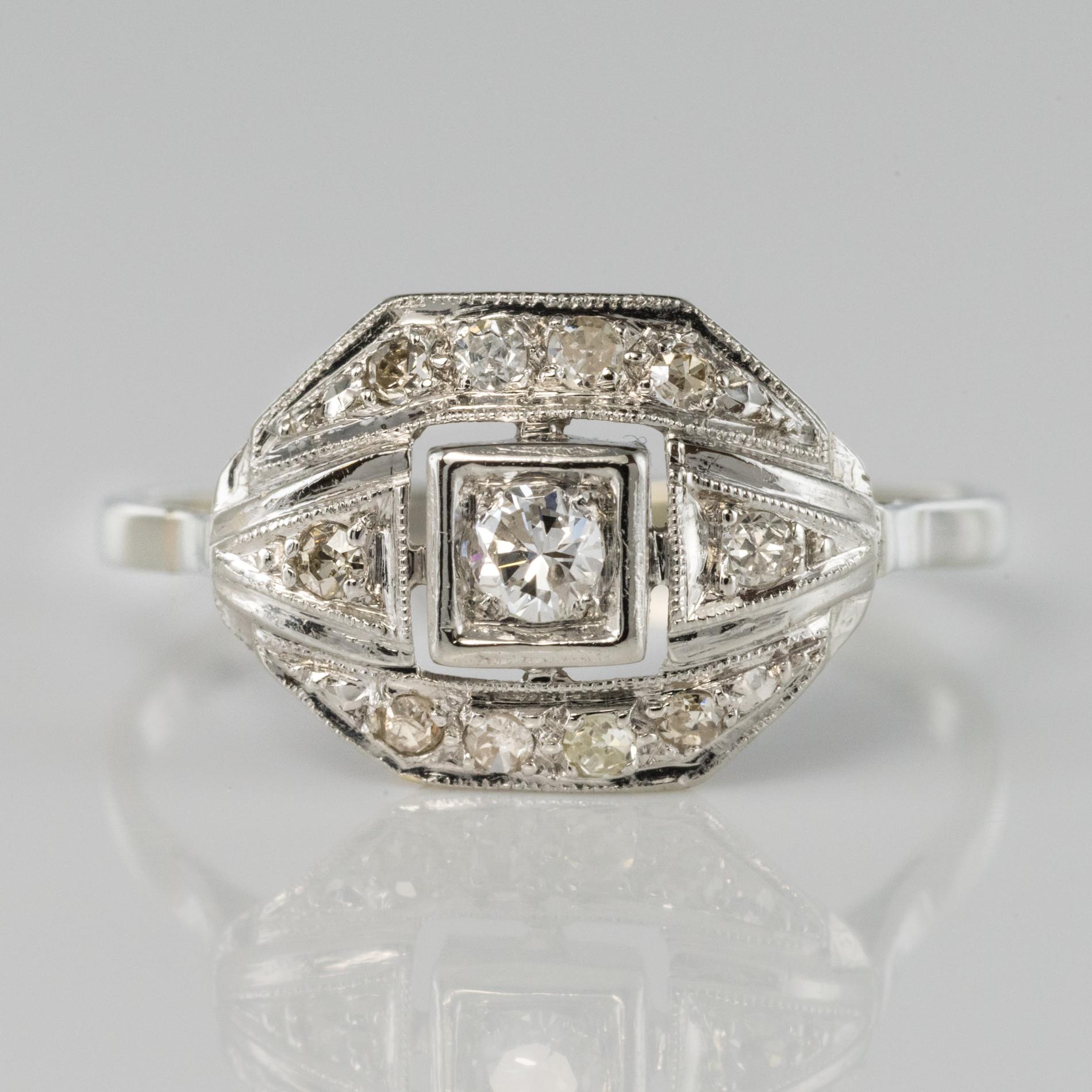 Women's French 1930s White Gold Platinum Diamond Art Deco Ring