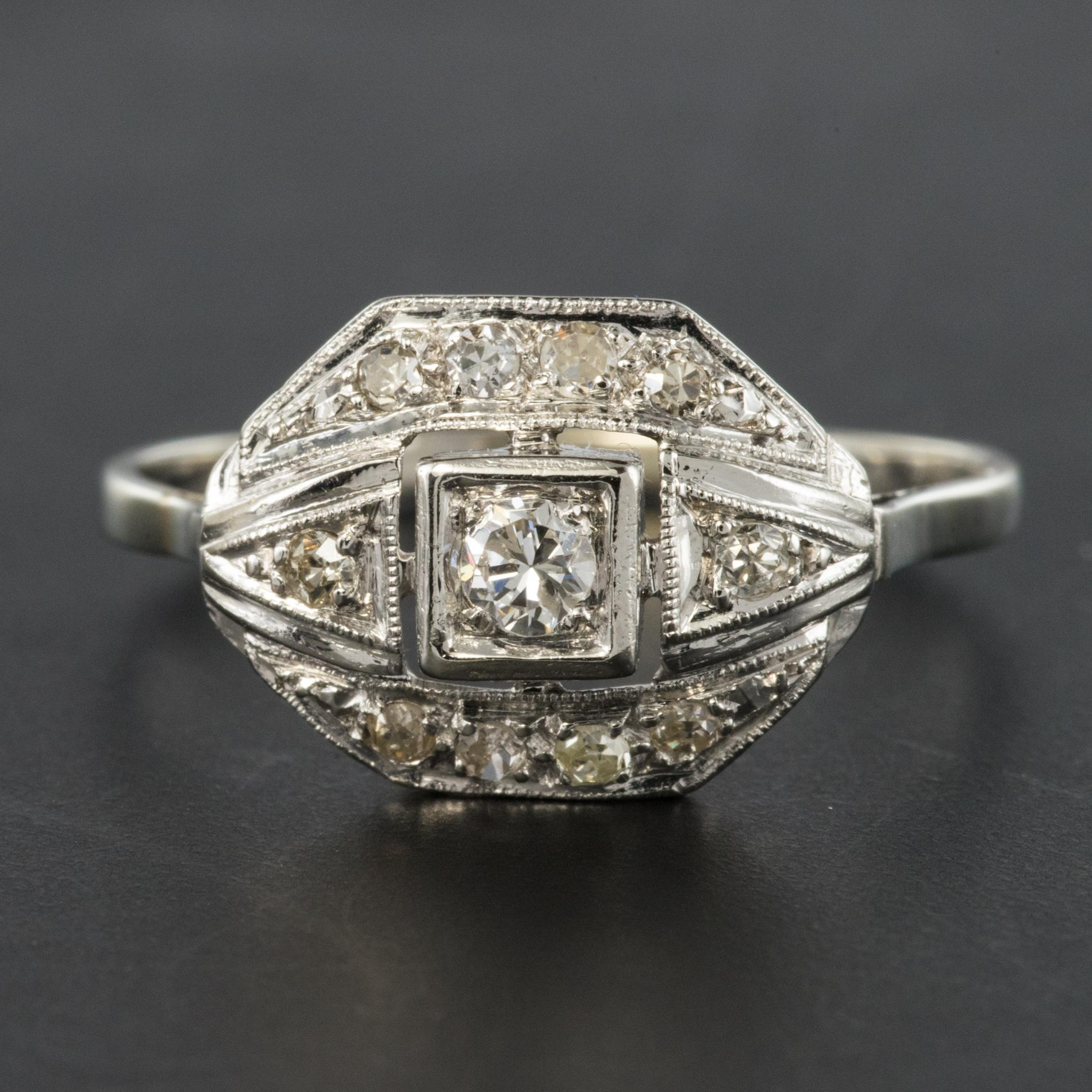 French 1930s White Gold Platinum Diamond Art Deco Ring 3