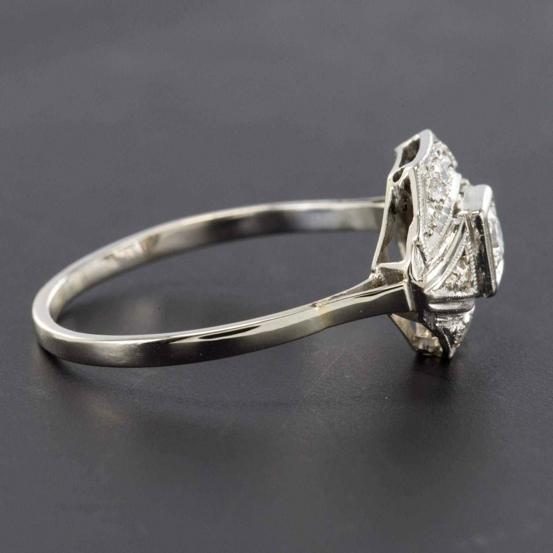 French 1930s White Gold Platinum Diamond Art Deco Ring 4