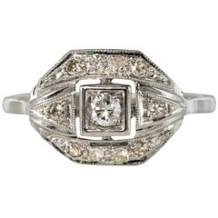 French 1930s White Gold Platinum Diamond Art Deco Ring