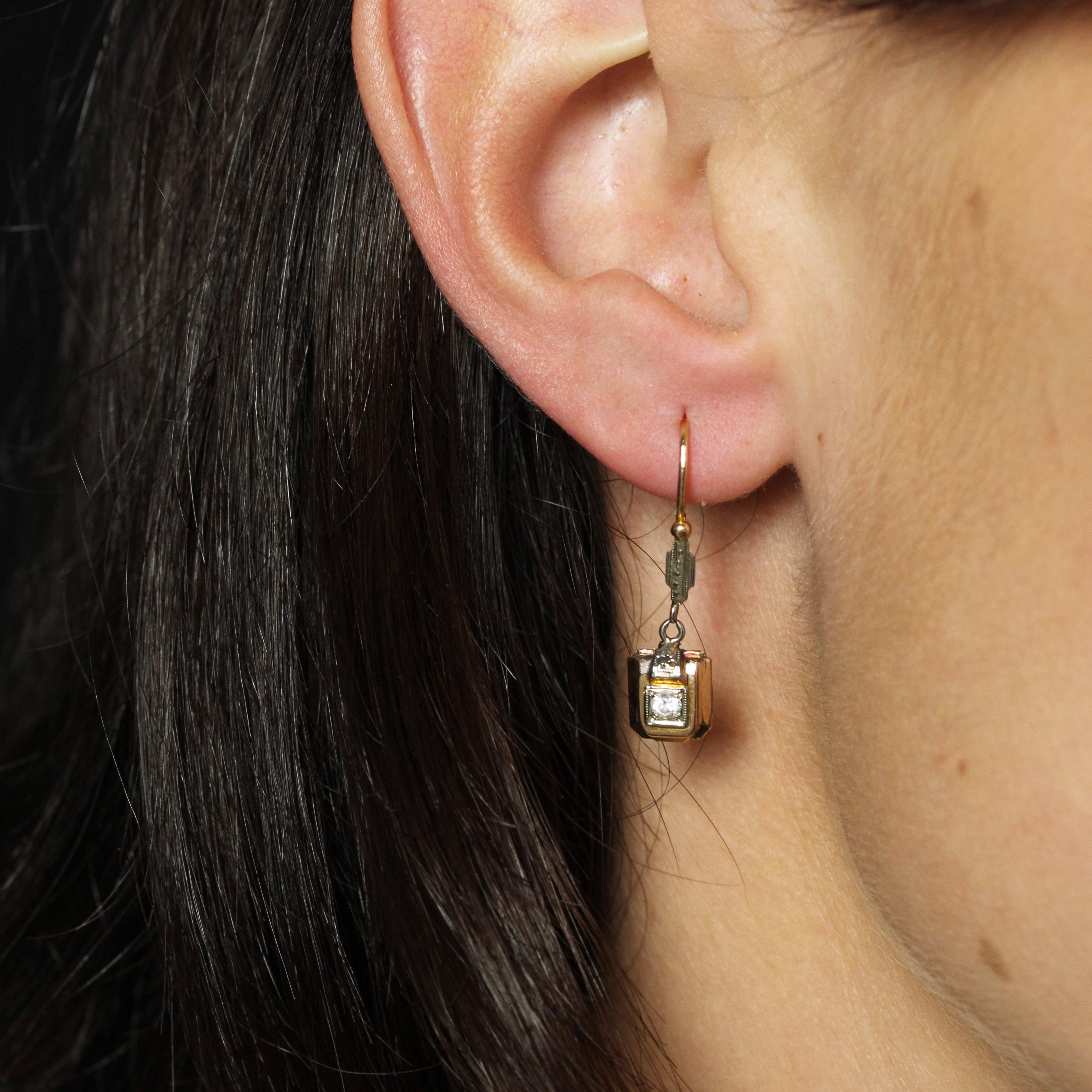 Women's French 1930s White Sapphire 18 Karat Rose White Gold Dangle Earrings