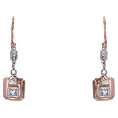 French 1930s White Sapphire 18 Karat Rose White Gold Dangle Earrings