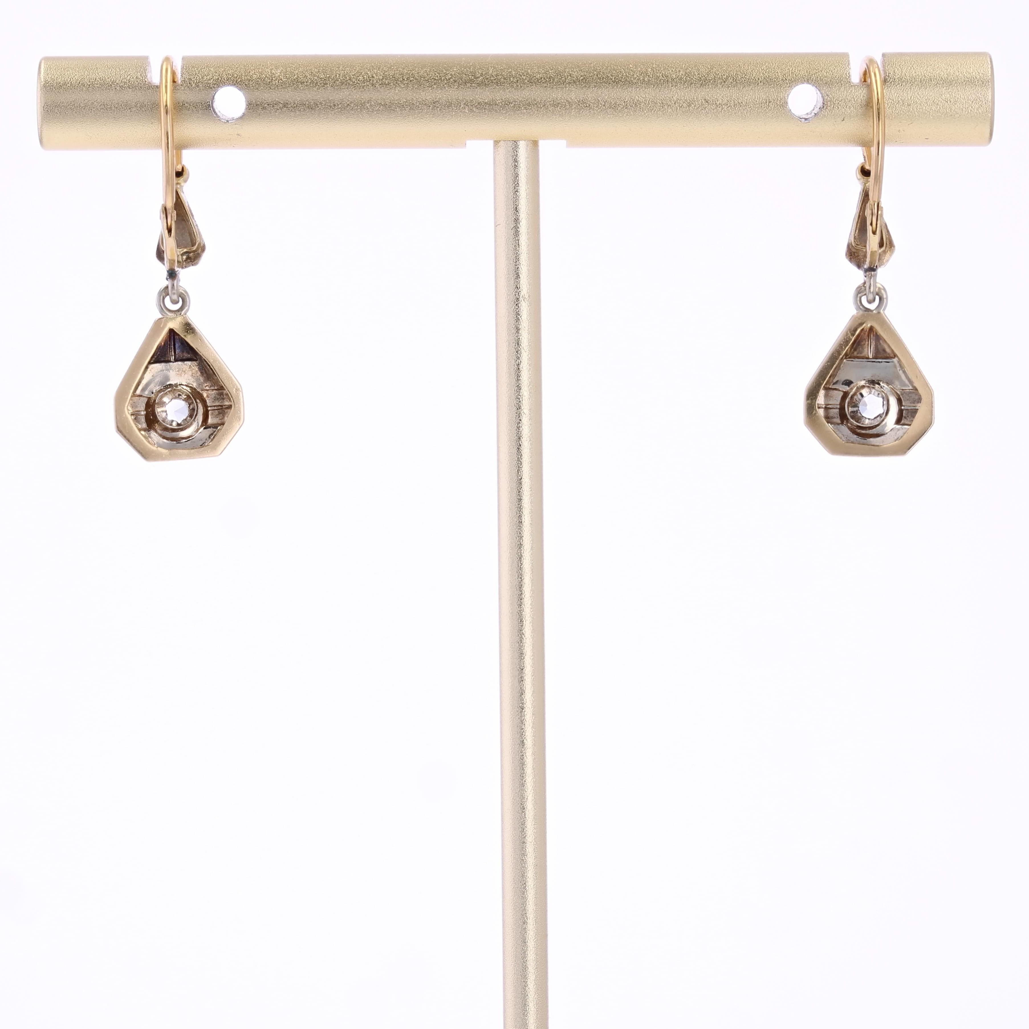 French 1930s White Sapphire 18 Karat Yellow White Gold Dangle Earrings 2