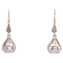 French 1930s White Sapphire 18 Karat Yellow White Gold Dangle Earrings