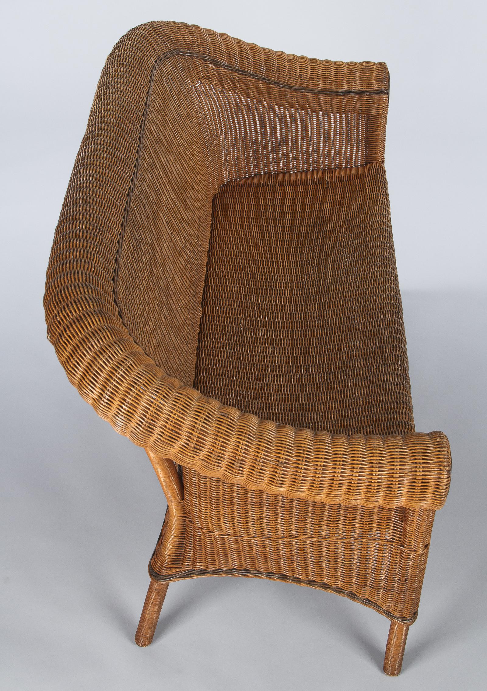 French Vintage Wicker and Pine Sofa, 1930s 6