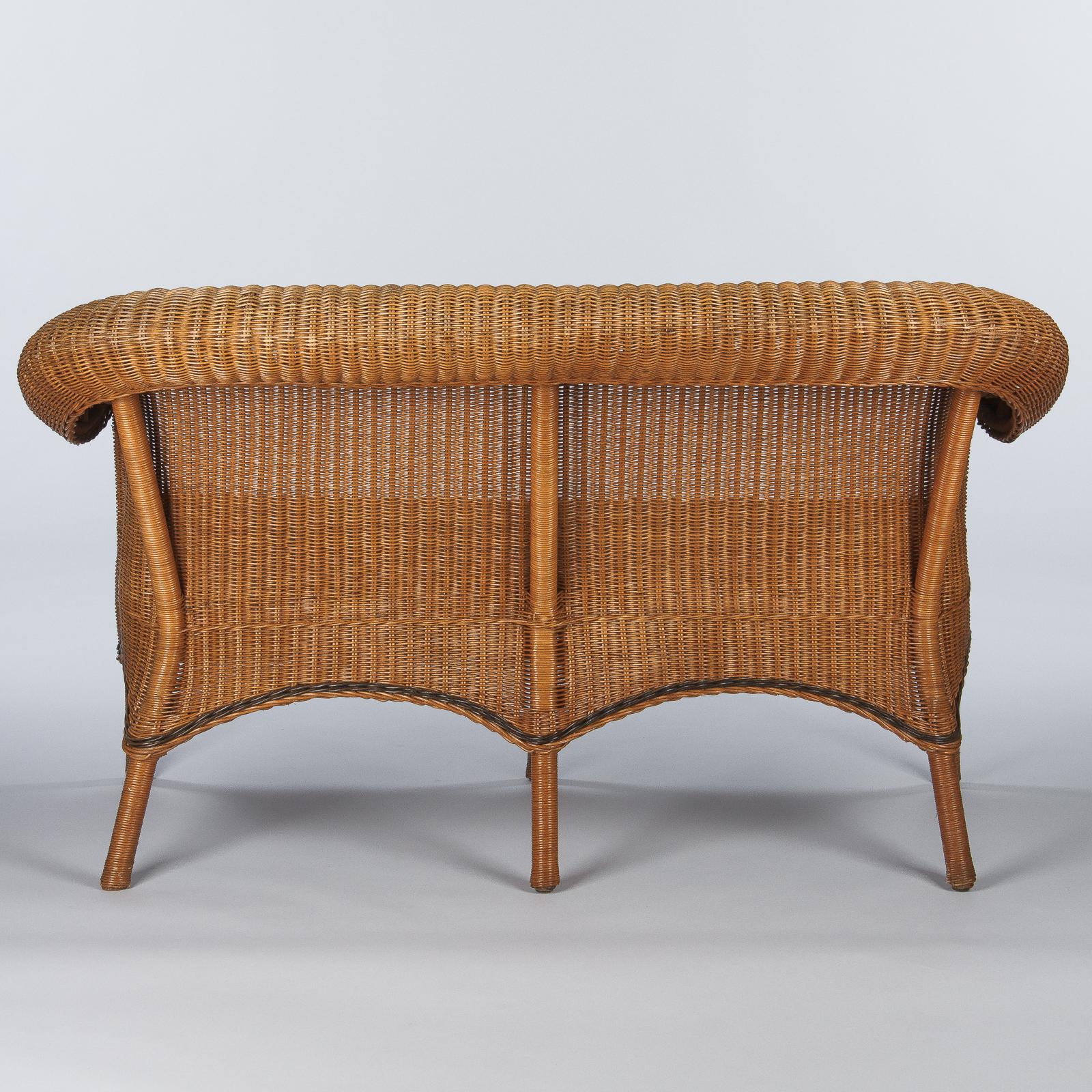French Vintage Wicker and Pine Sofa, 1930s 7