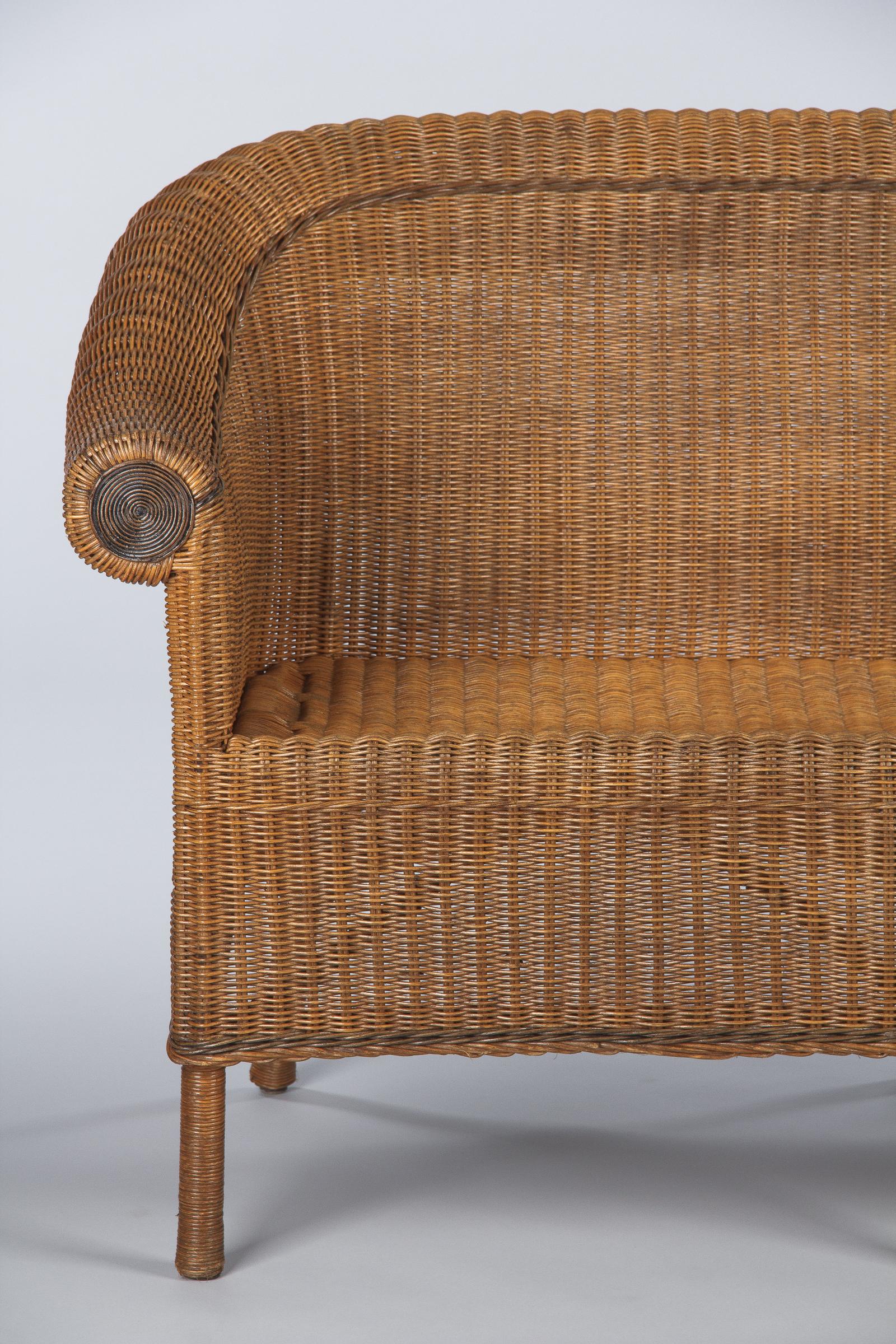 French Vintage Wicker and Pine Sofa, 1930s 8