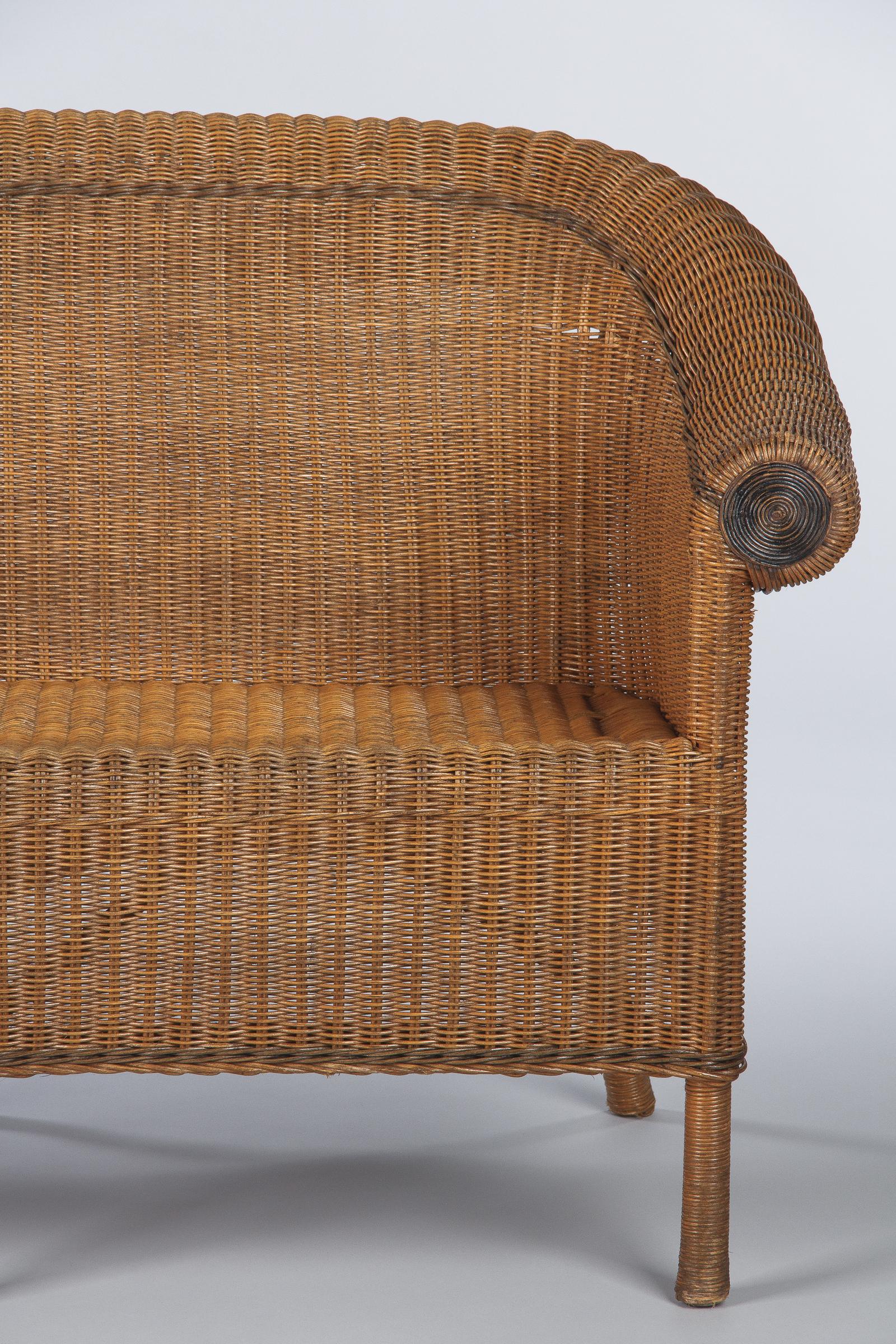 French Vintage Wicker and Pine Sofa, 1930s 9