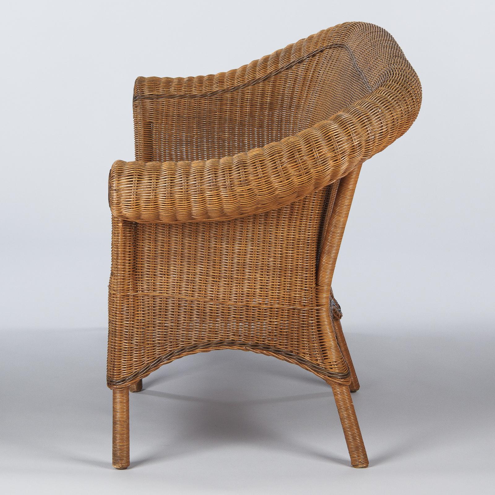 French Vintage Wicker and Pine Sofa, 1930s 11