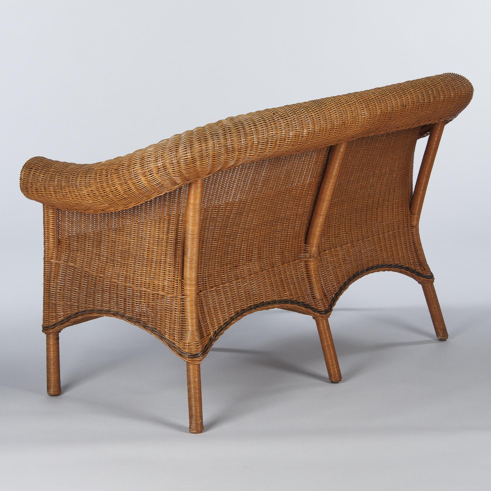 French Vintage Wicker and Pine Sofa, 1930s 12