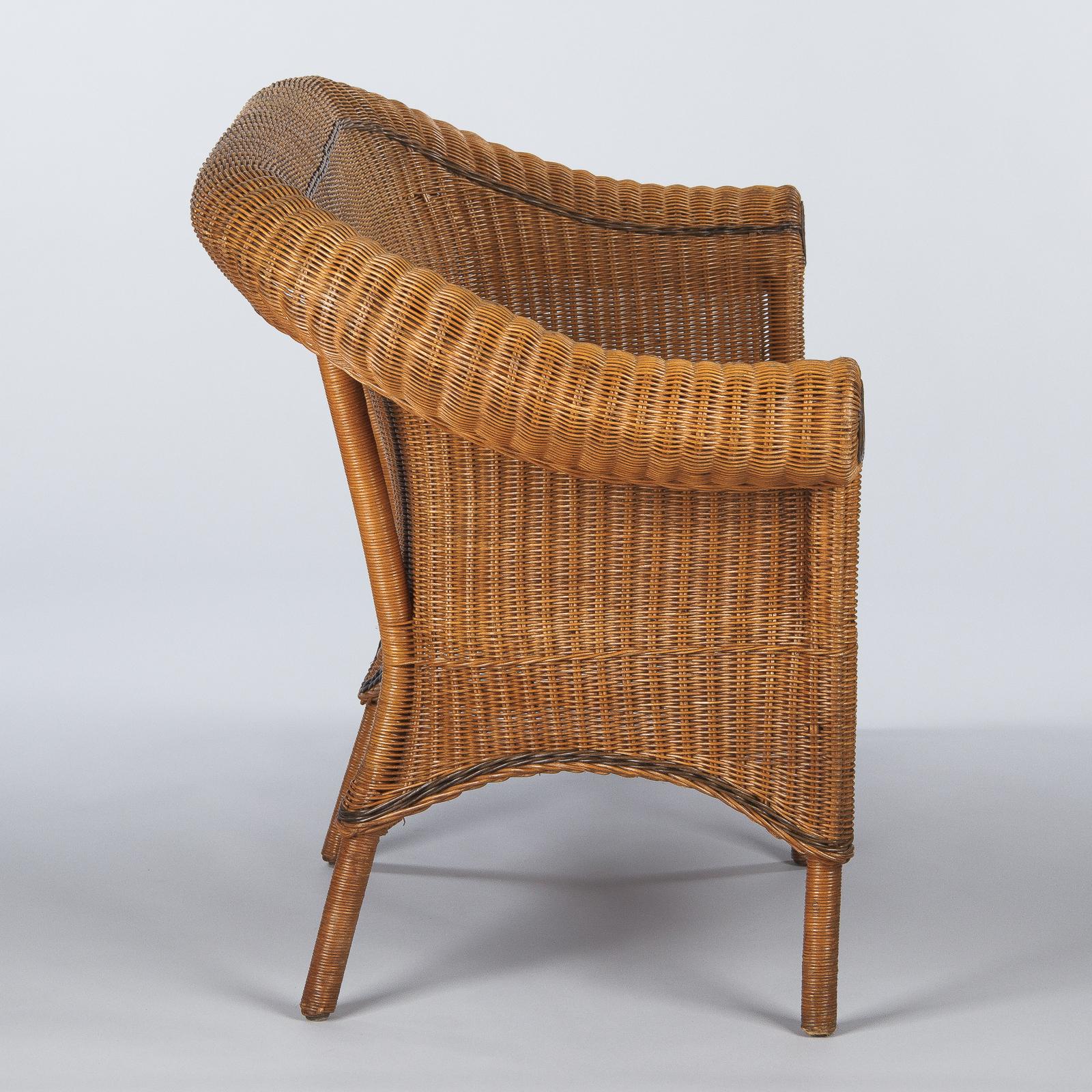 20th Century French Vintage Wicker and Pine Sofa, 1930s