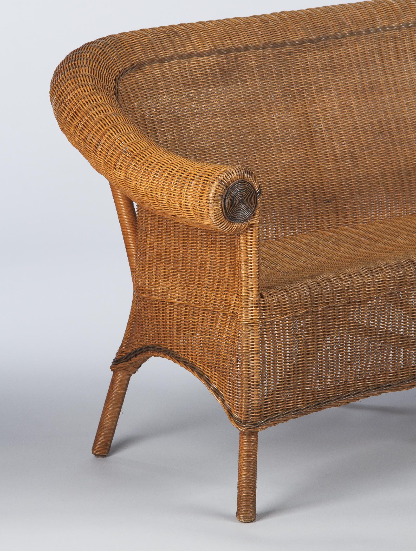 French Vintage Wicker and Pine Sofa, 1930s 1