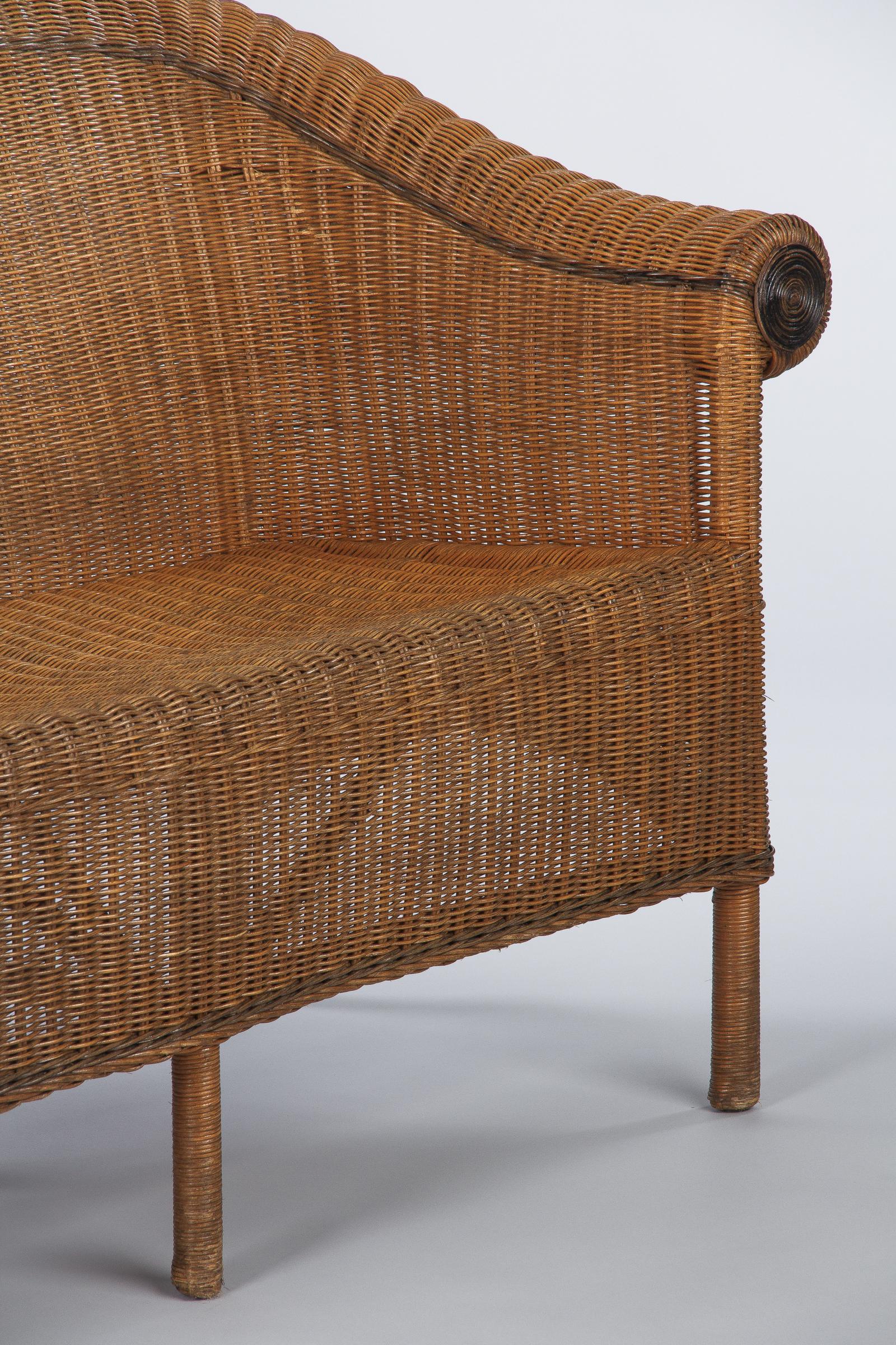 French Vintage Wicker and Pine Sofa, 1930s 3