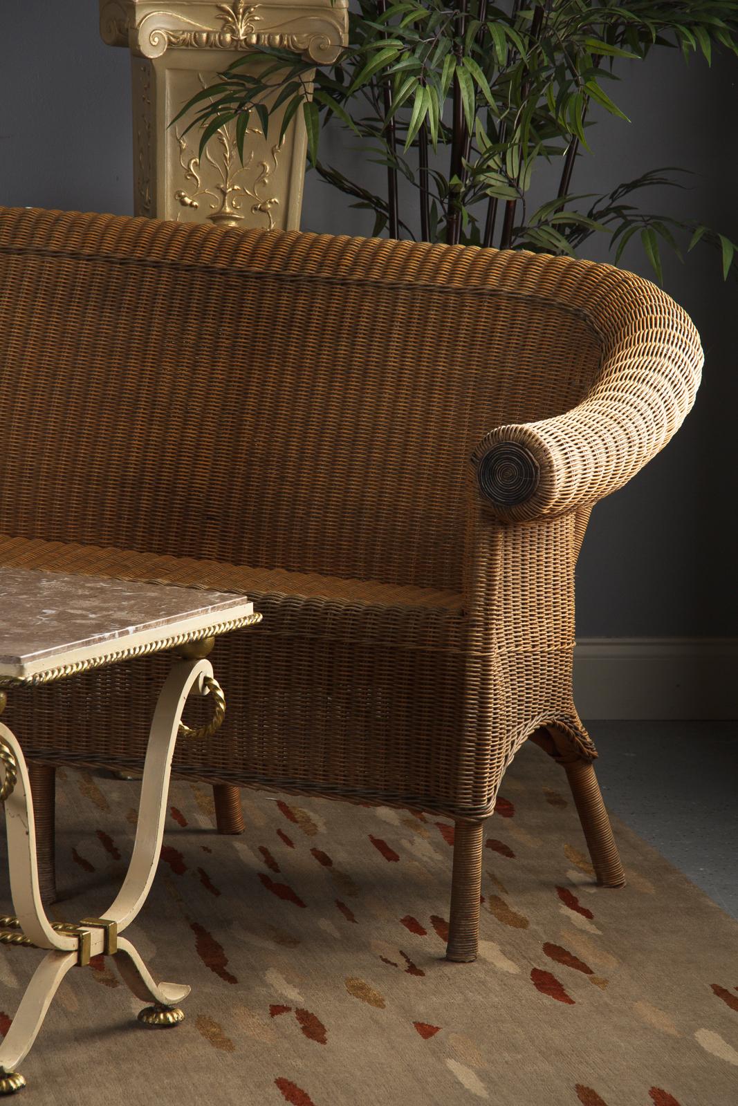 French Vintage Wicker and Pine Sofa, 1930s 5