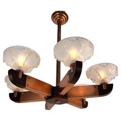 French 1930
s Wood and Copper on Bronze Art Deco chandelier