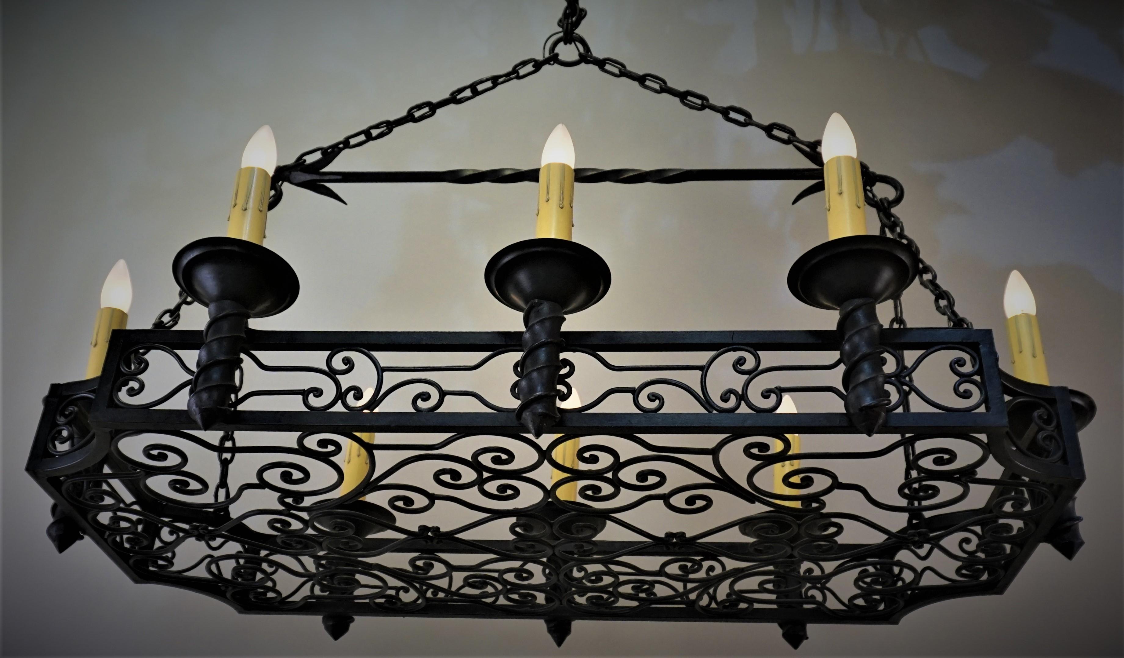 Mid-20th Century French 1930s Wrought Iron Chandelier