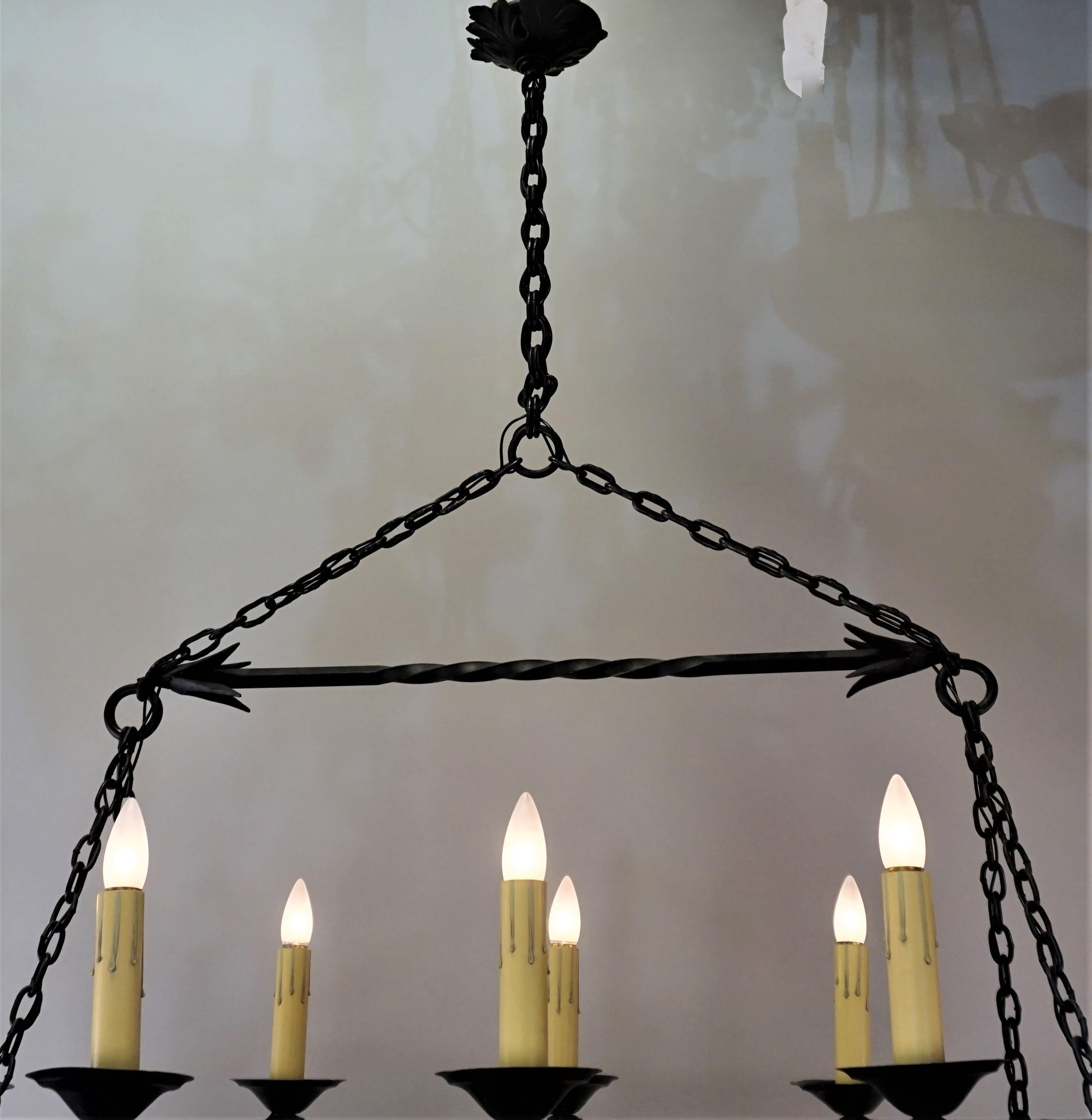 French 1930s Wrought Iron Chandelier In Good Condition In Fairfax, VA