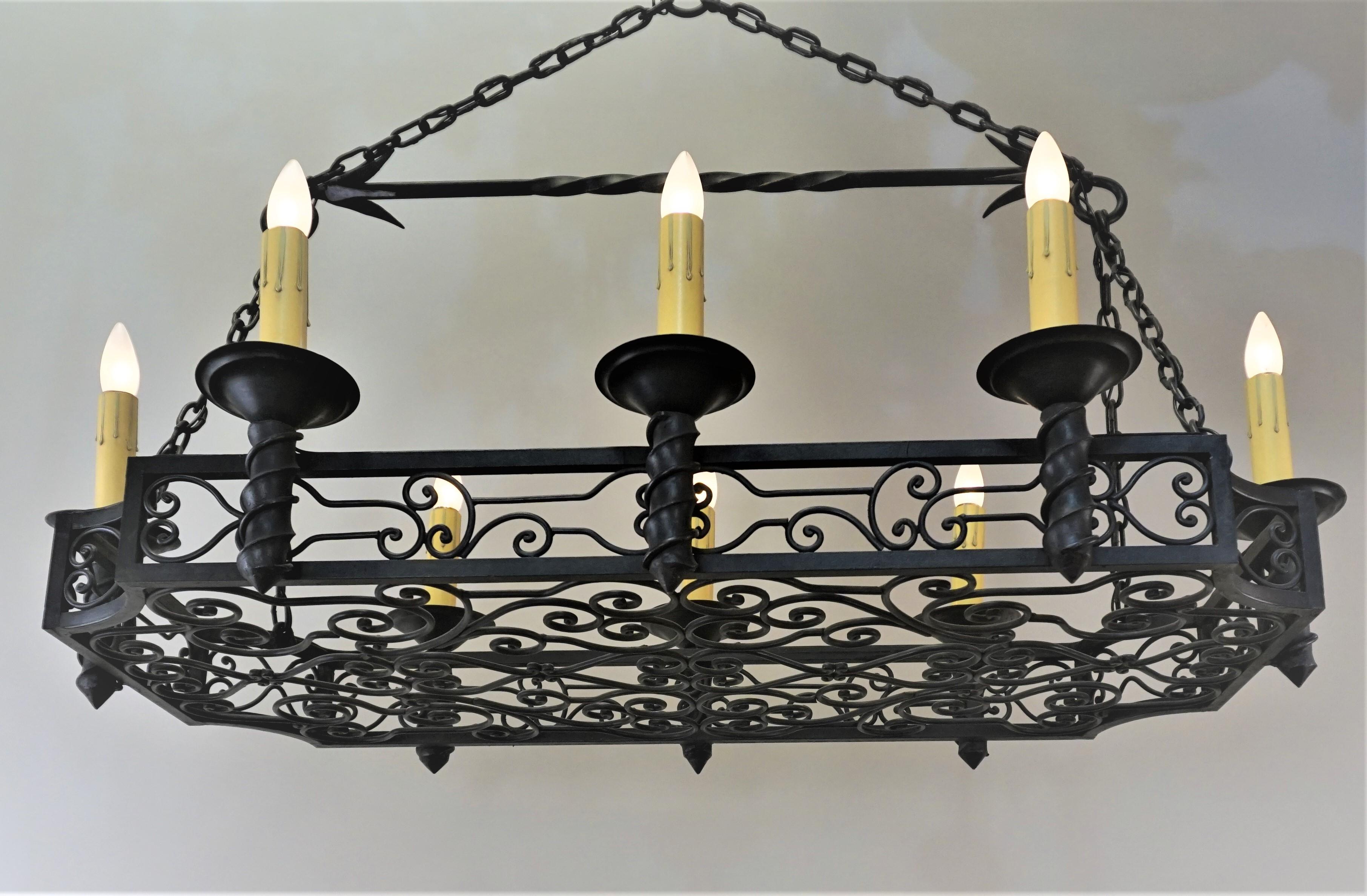 French 1930s Wrought Iron Chandelier 3