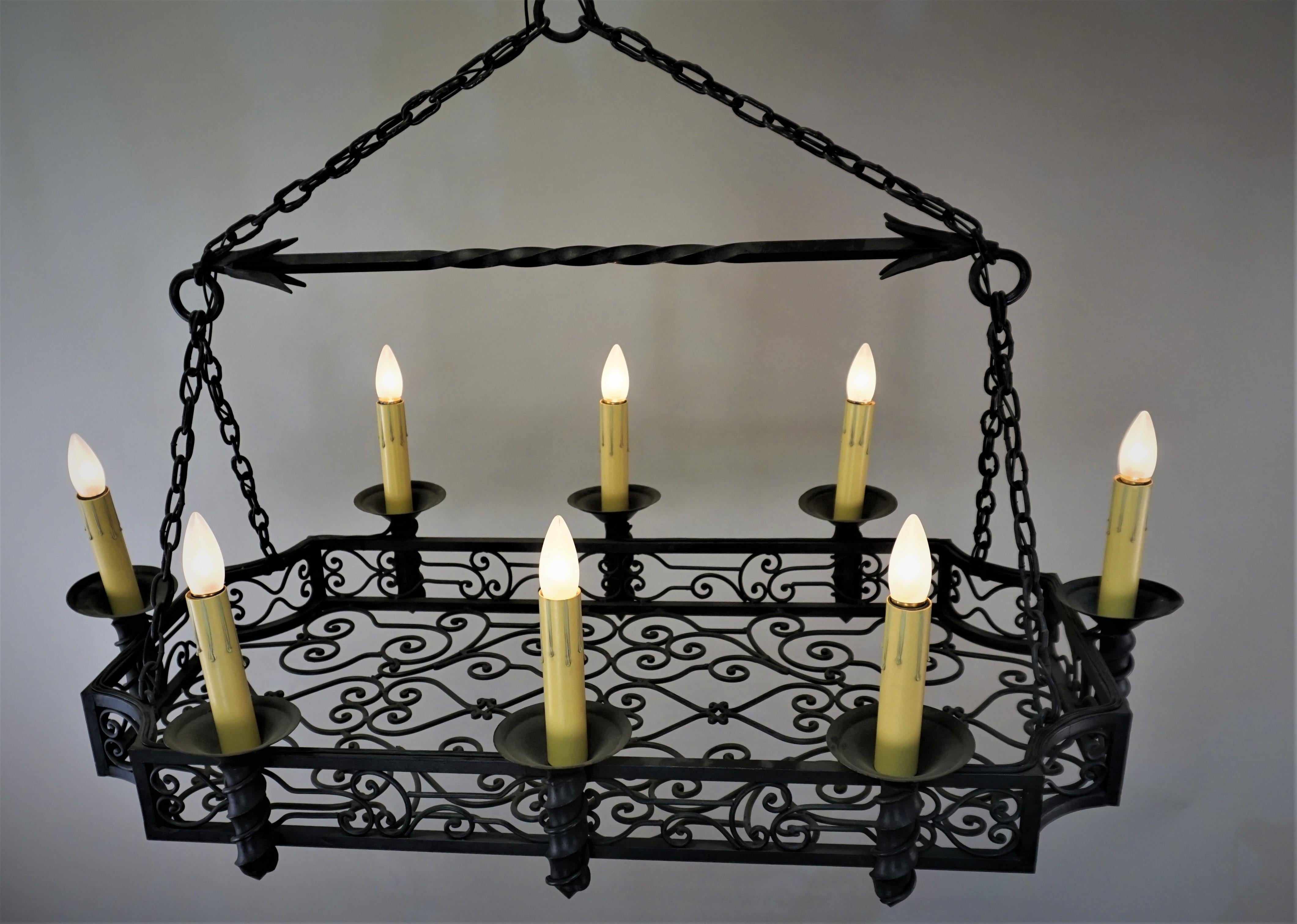 French 1930s Wrought Iron Chandelier 4