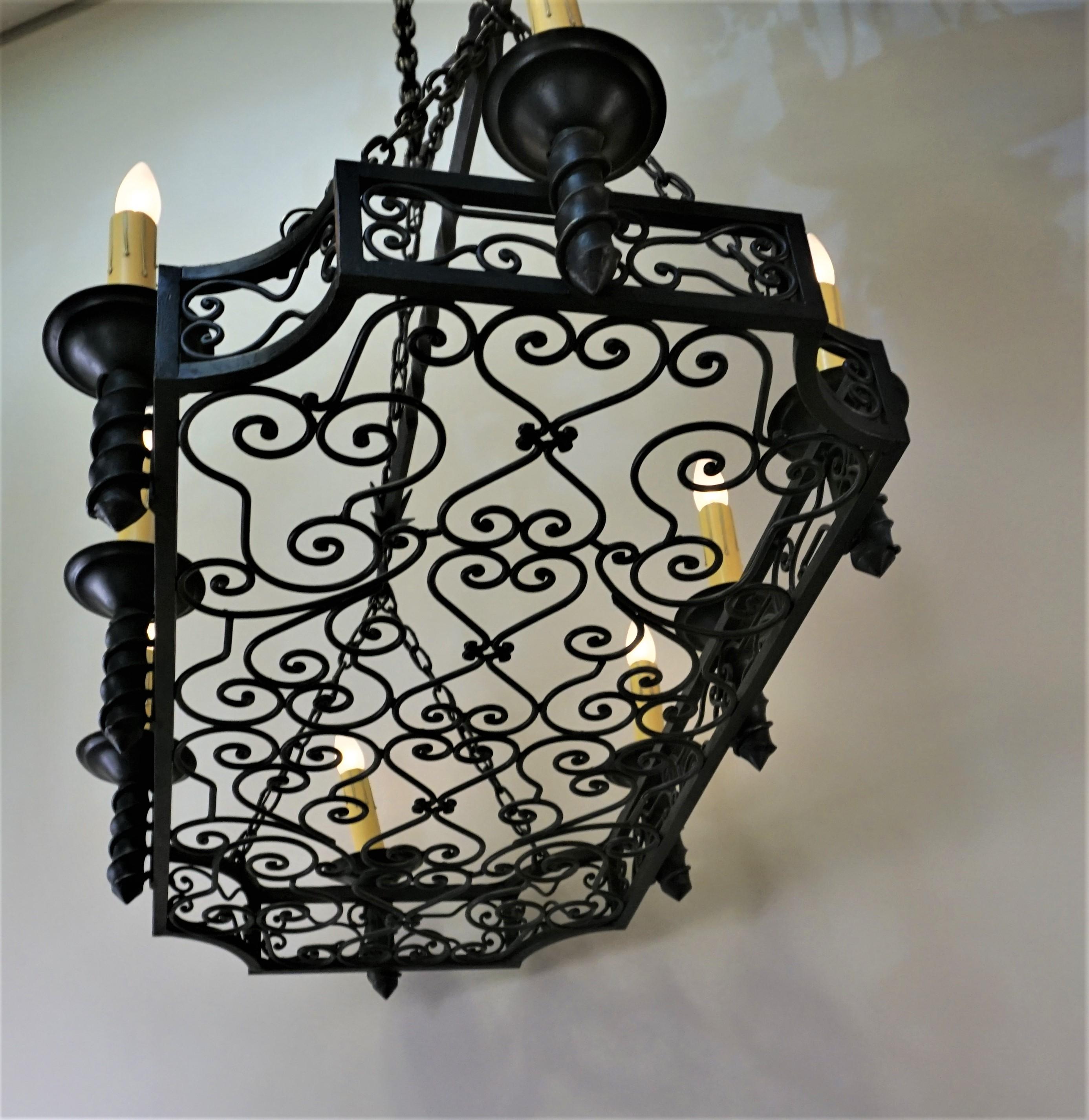 French 1930s Wrought Iron Chandelier 1