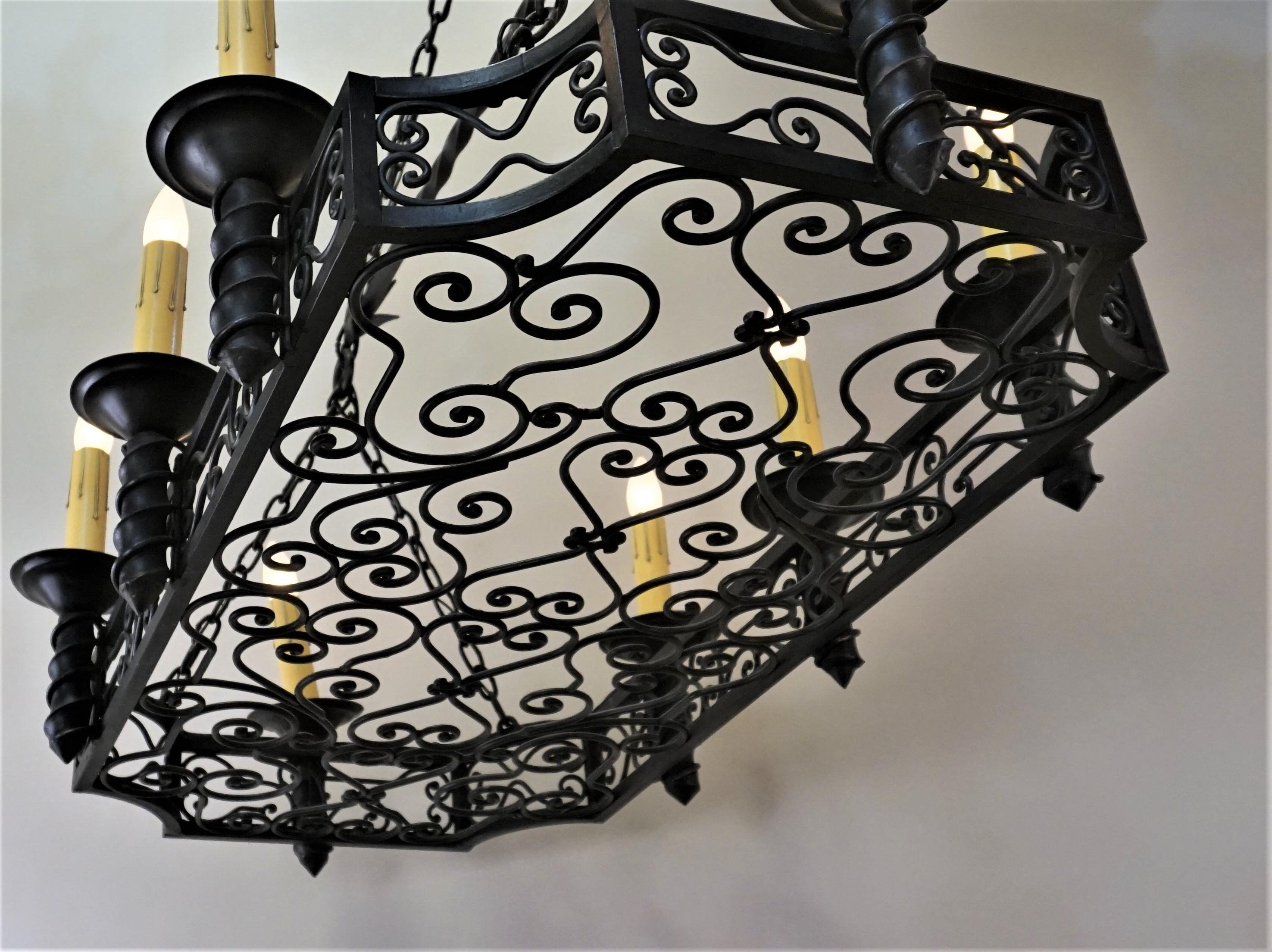 French 1930s Wrought Iron Chandelier 2