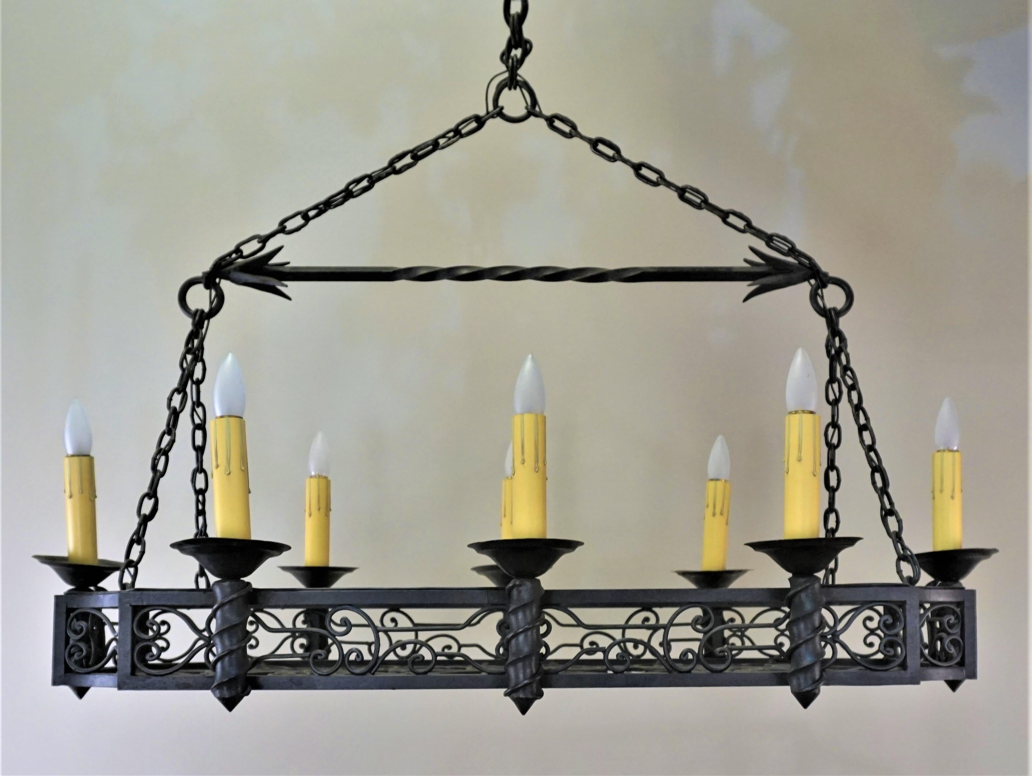 French 1930s Wrought Iron Chandelier 5