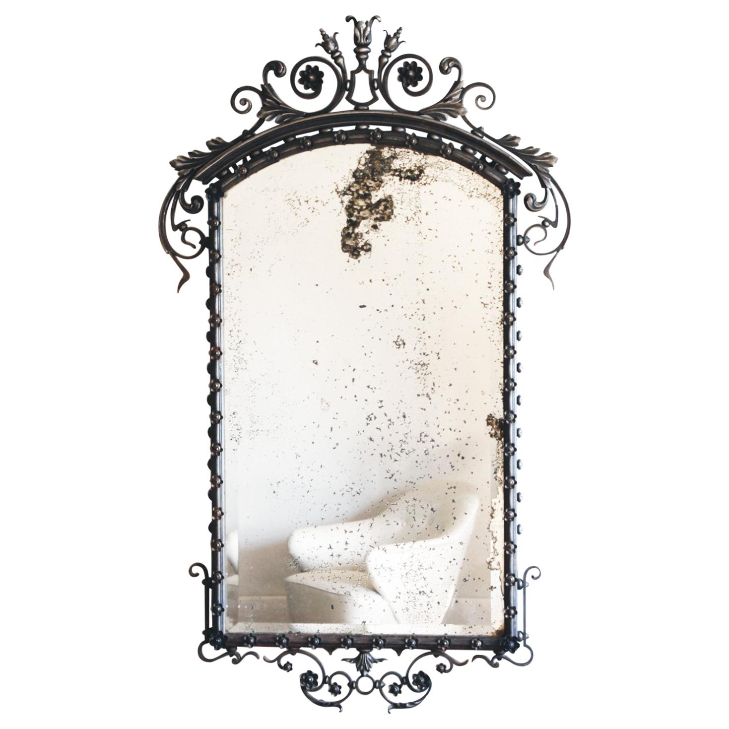 French 1930s Wrought Iron Mirror