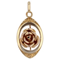 French 1930s Yellow and Rose gold 18 Karat Gold Rose Pendant
