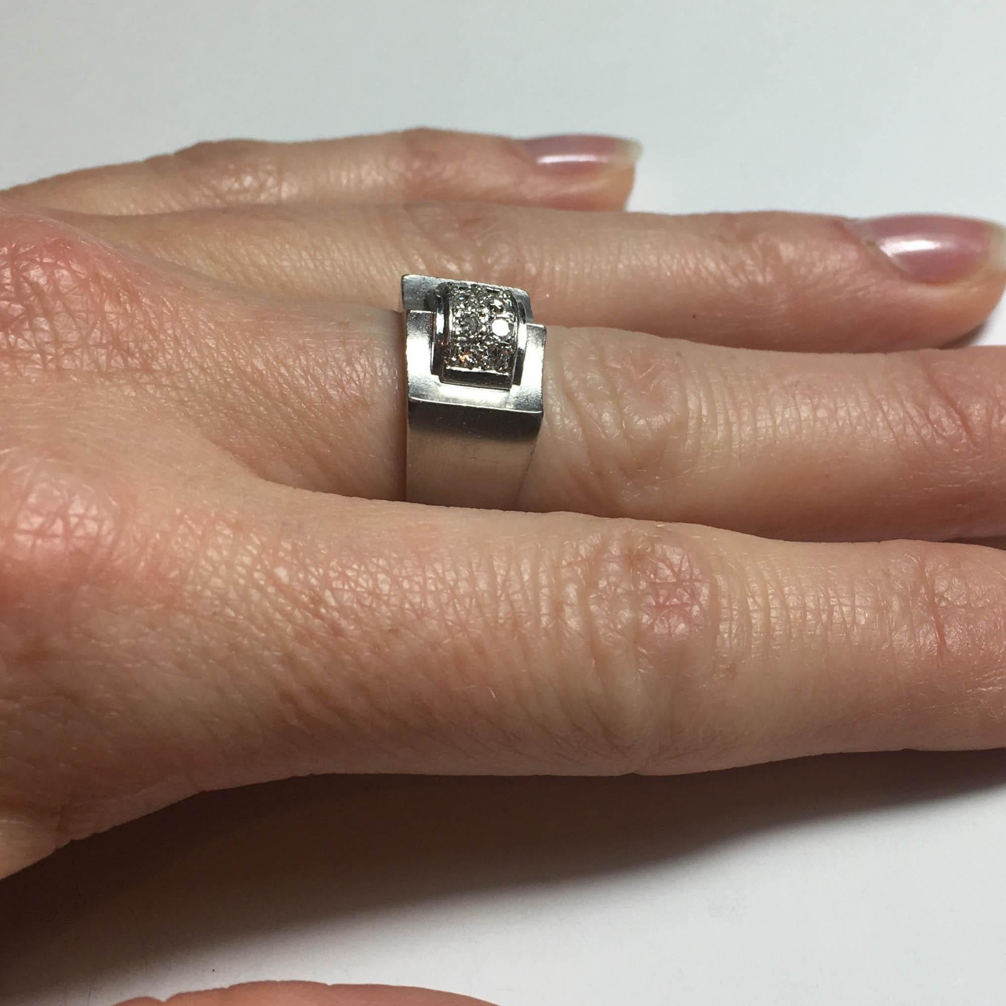 French 1935 Modernist White Diamond Platinum Ring 9