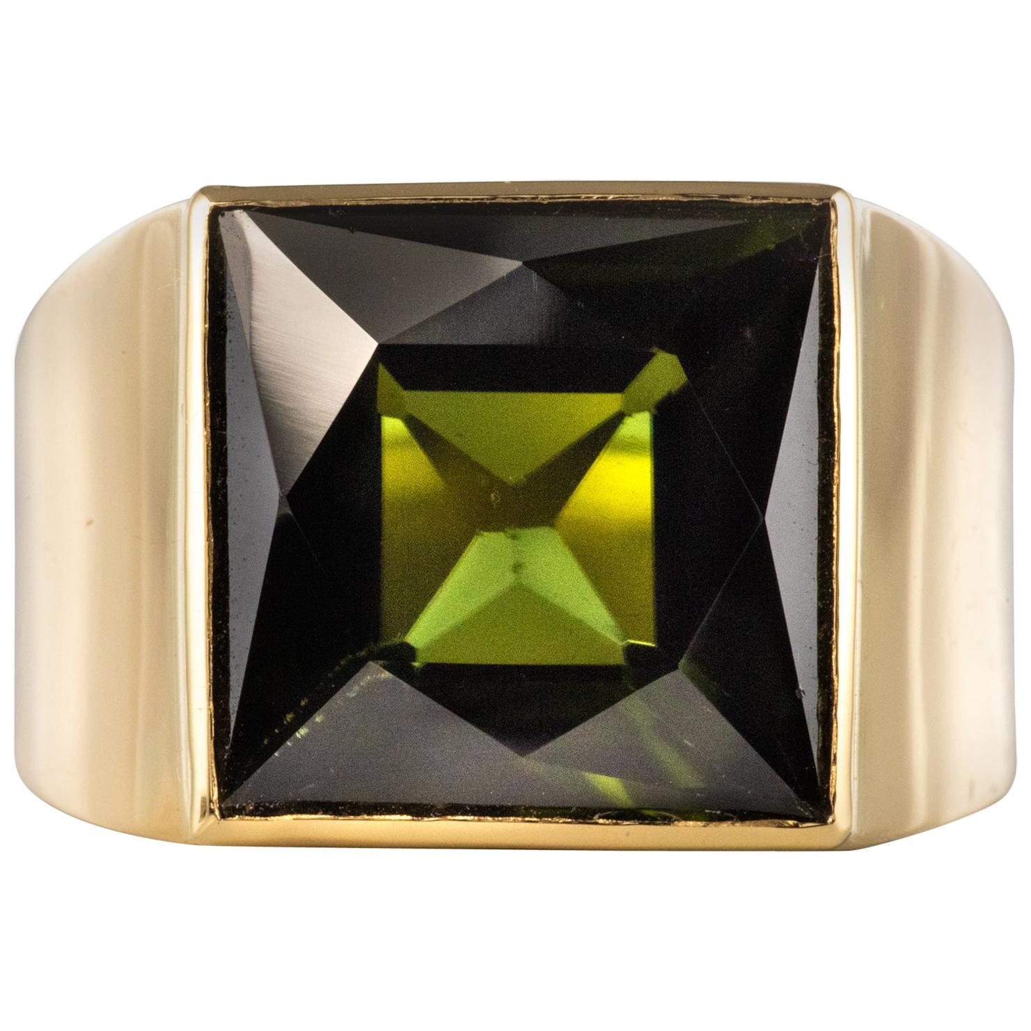 French 1935s 7.50 Carat Tourmaline 18 Karat Yellow Gold Signet Ring For Sale