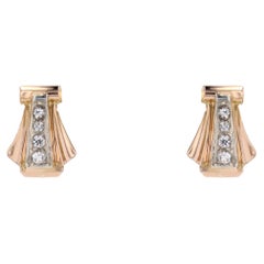 Boucles d'oreilles éventail françaises des années 1935 en or rose 18 carats et saphir blanc
