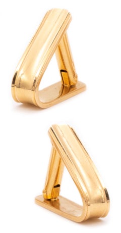 French 1940 Geometric Stirrup Cufflinks in Solid 18Kt Yellow Gold