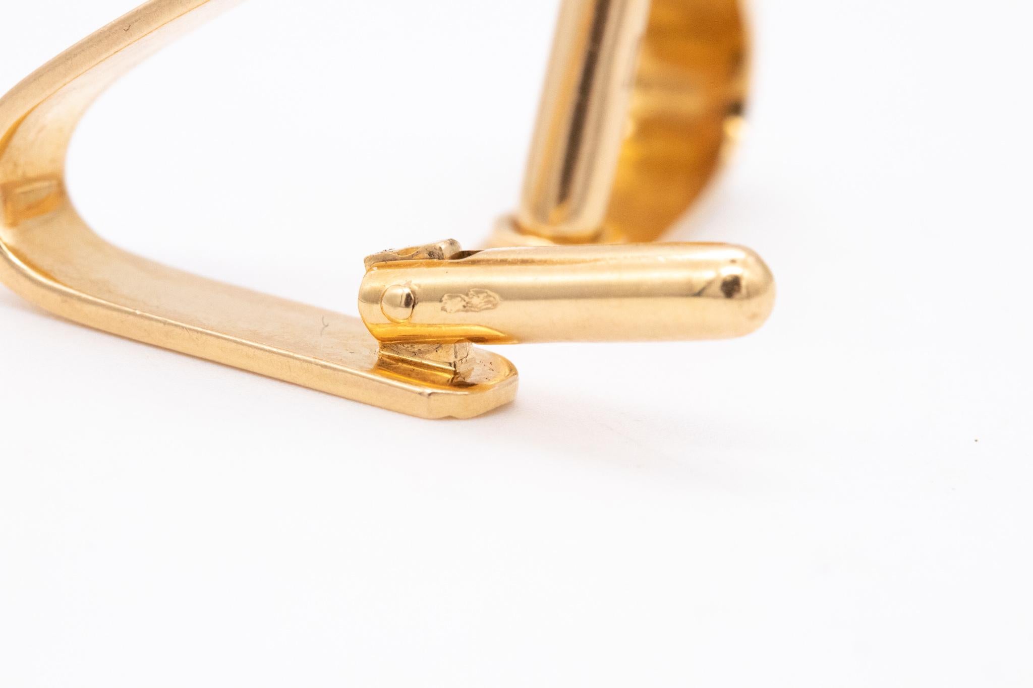 Men's French 1940 Geometric Stirrup Cufflinks in Solid 18Kt Yellow Gold For Sale