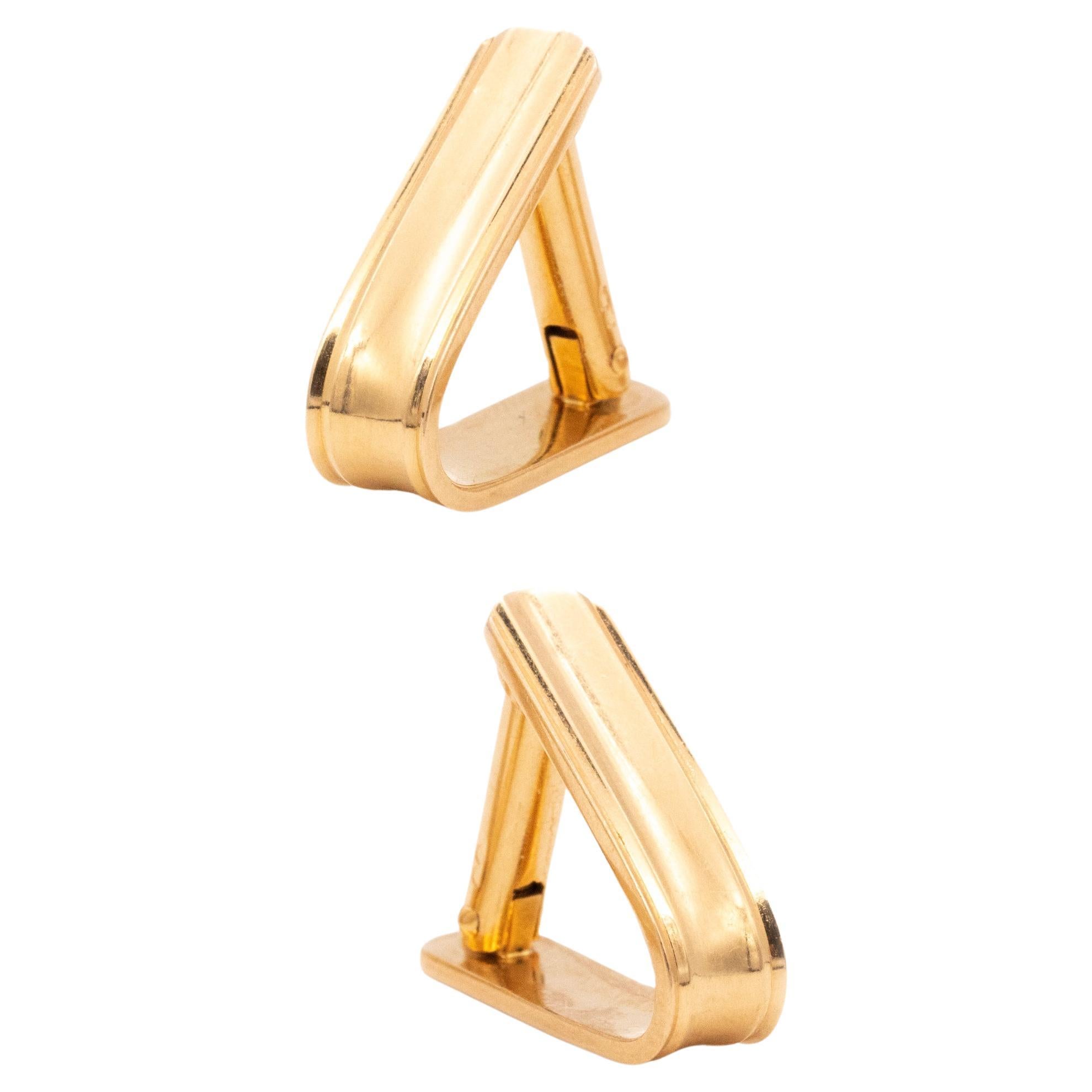 French 1940 Geometric Stirrup Cufflinks in Solid 18Kt Yellow Gold For Sale