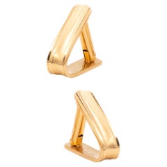French 1940 Geometric Stirrup Cufflinks in Solid 18Kt Yellow Gold