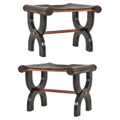 French 1940 Art Deco Leather Stools