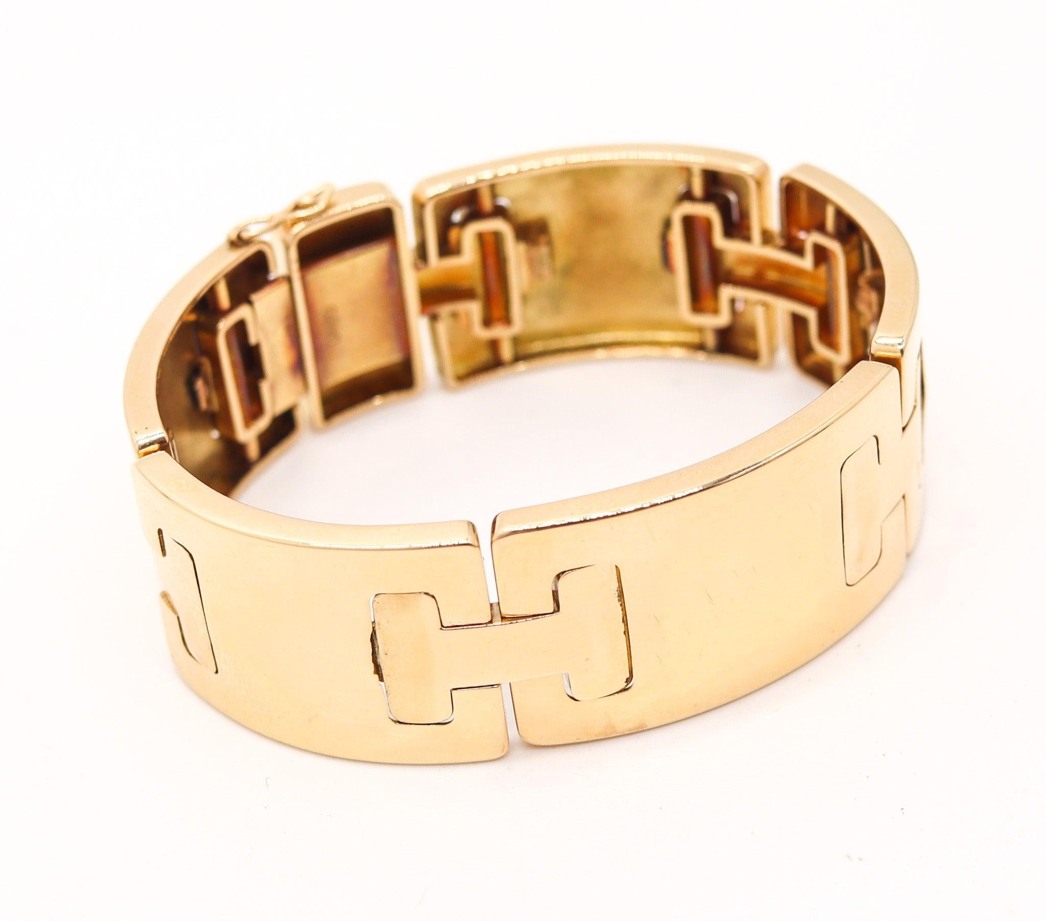 Women's or Men's FRENCH 1940 Art Deco Retro Geometric Tank Bracelet In Solid 18Kt Solid Gold