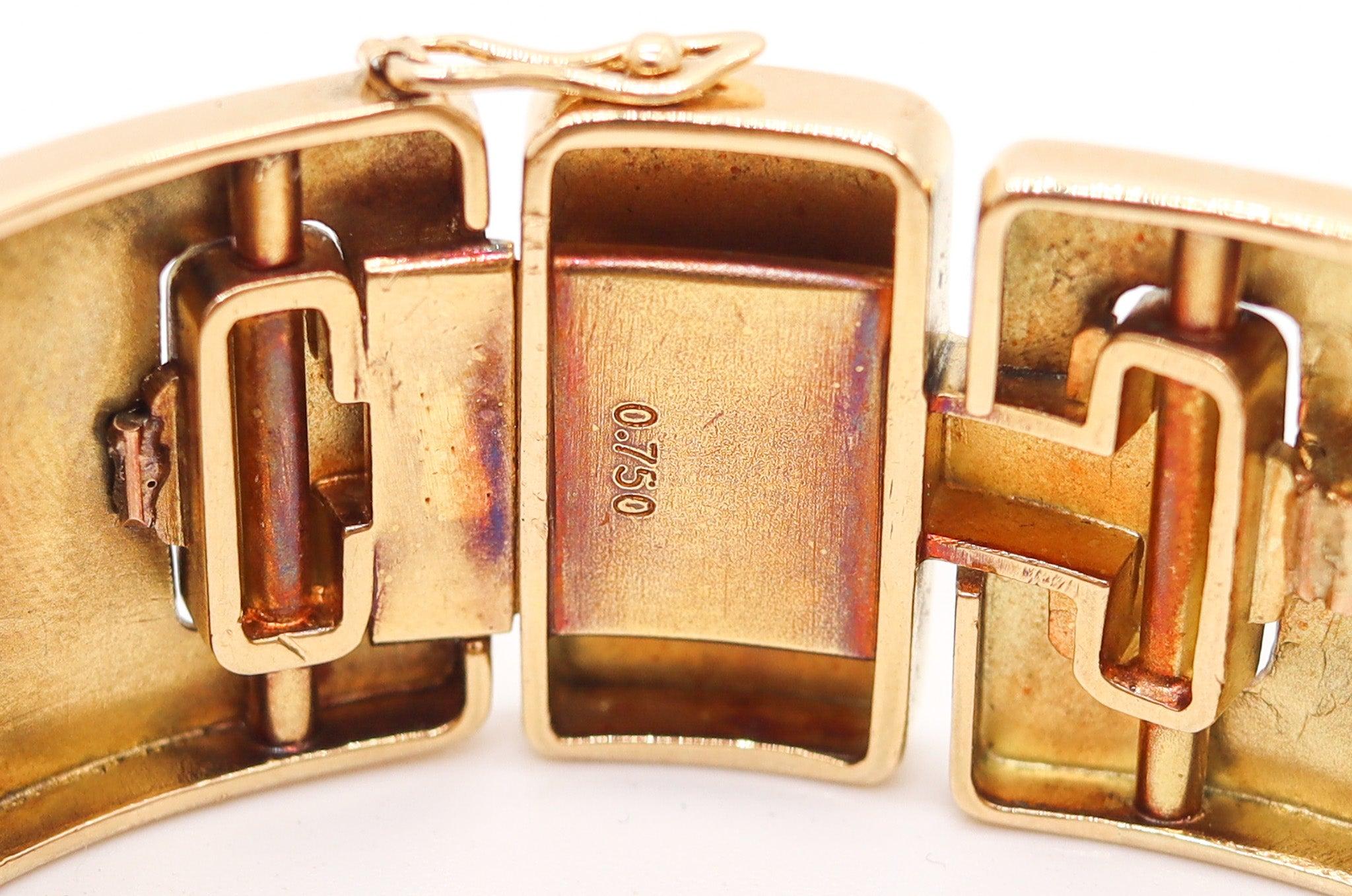 FRENCH 1940 Art Deco Retro Geometric Tank Bracelet In Solid 18Kt Solid Gold 1