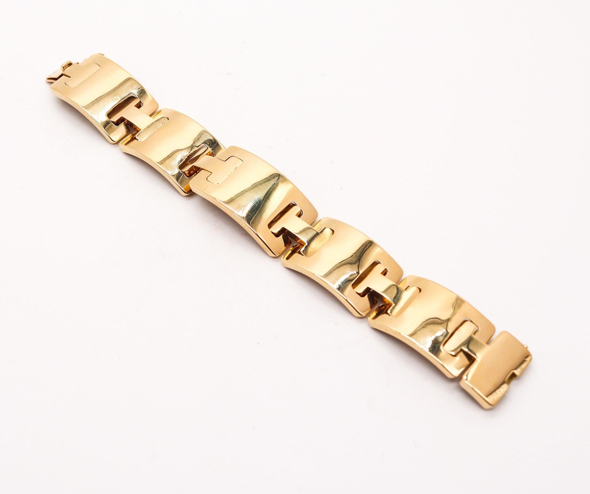 FRENCH 1940 Art Deco Retro Geometric Tank Bracelet In Solid 18Kt Solid Gold 2